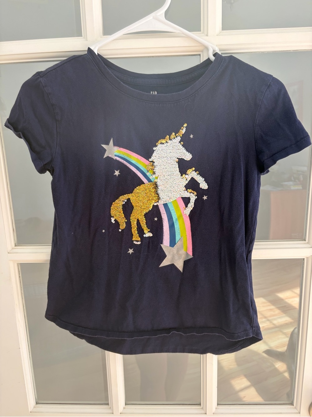 GAP Navy Short Sleeve Unicorn Sequin Tee